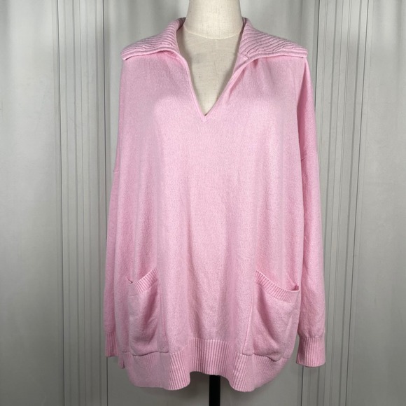 Minnie Rose Sweaters - Minnie‎ Rose Light Pink 100% Cashmere Collared V Neck Tight Knit Sweater Size 2X